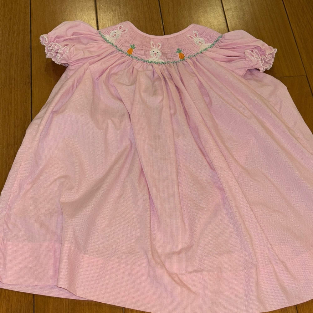 Edgehill Collection Pink Smocked Bunny Dress with Carrot Embroidery